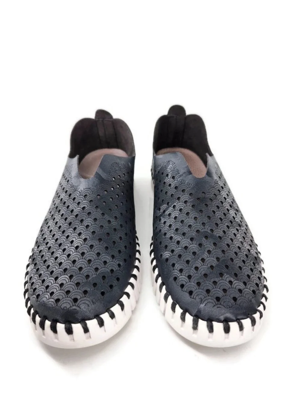 Ilse Jacobsen Tulip Navy Blue Camo Laser Cut Mircofiber Slip-On Loafer Flats